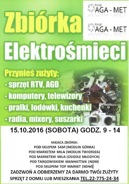 15.10.2016r. Ekostrażnicy i AGA-MET organizują zbiórkę elektroodpadów.
