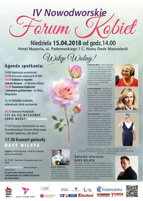 15.04.2018 r. od godz. 14:00 w Hotelu Mazovia odbędzie się IV Nowodworskie Forum Kobiet.