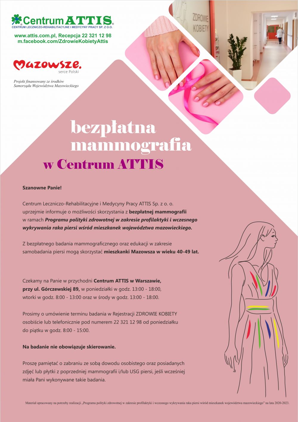 Bezpłatna mammografia dla mieszkanek Mazowsza w Centrum Leczniczo-Rehabilitacyjne i Medycyny Pracy ATTIS Sp. z o. o. w...