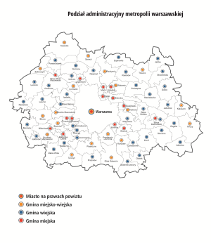 Podział administracyjny metropolii warszawskiej.