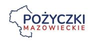 Fragment zarysu granic województwa mazowieckiego. Granatowy napis - POŻYCZKI, czerwony - MAZOWIECKIE.