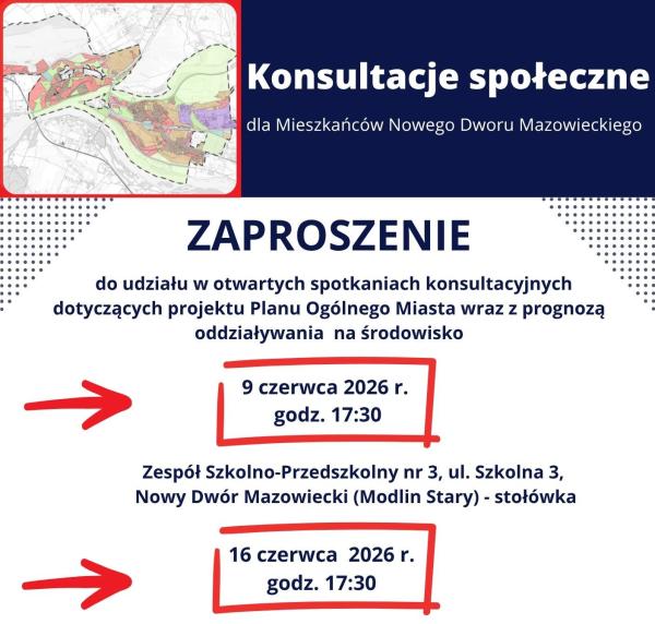 Ogłoszenie Burmistrza Miasta Nowy Dwór Mazowiecki o rozpoczęciu konsultacji społecznych dot. projektu planu ogólnego