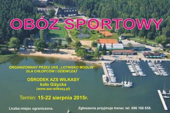 Plakat na obóz sportowy organizowany przez UKS "Lotnisko...