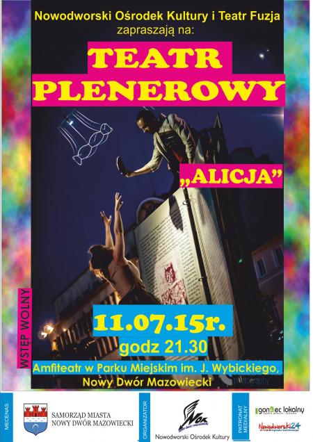 Plakat na teatr plenerowy i spektakl pt. "Alicja".