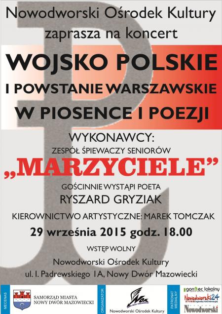 Plakat na koncert "Wojsko Polskie i Powstanie Warszawskie w piosence i poezji"