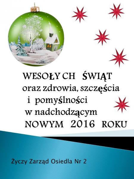 Życzenia świateczne od Zarządu Osiedla nr 2.