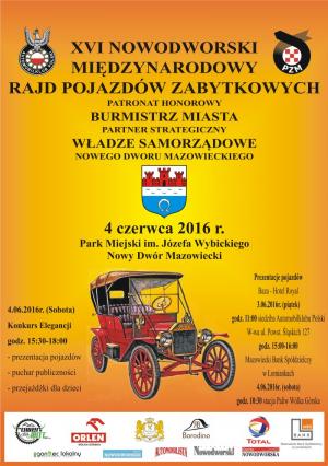 4.06.2016r. w Parku Miejski im. Józefa Wybickiego odbędzie XVI Nowodworski Międzynarodowy Rajd Pojazdów Zabytkowych pod...