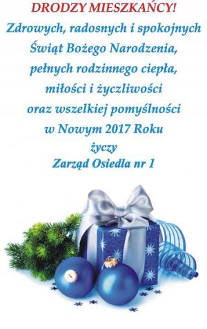 Życzenia świąteczne od Zarządu Osiedla nr 1.