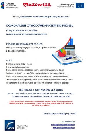 Zaproszenie do udziału w projekcie „Profesjonalne kadry Nowoczesnych Usług dla Biznesu”.