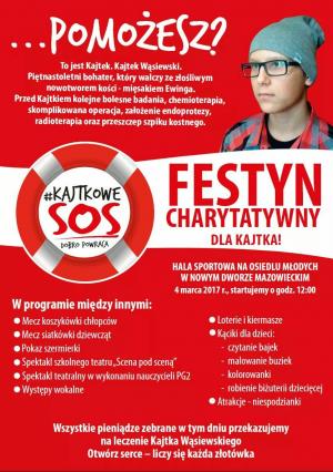 4.03.2017r. o godz. 12:00 zapraszamy do hali sportowej na Osiedlu Młodych na "Festyn charytatywny dla Kajtka!".