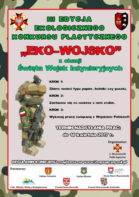 Dowódca 2. Mazowieckiego Pułku Saperów zaprasza do udziału w III edycji konkursu plastycznego "Eko-Wojsko".