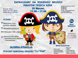 26.03.2017r. w godz. 12:00-17:00 odbędzie się rodzinny brunch Piratów Trzech Rzek w restauracji Piano.