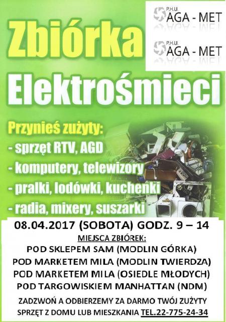 8.04.2017r. Eko-Strażnicy i AGA-MET organizują zbiórkę elektroodpadów.