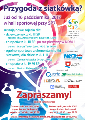 Już od 16 października w hali sportowej przy Szkole Podstawowej nr 7 rusza akcja "Przygoda z siatkówką 2017".