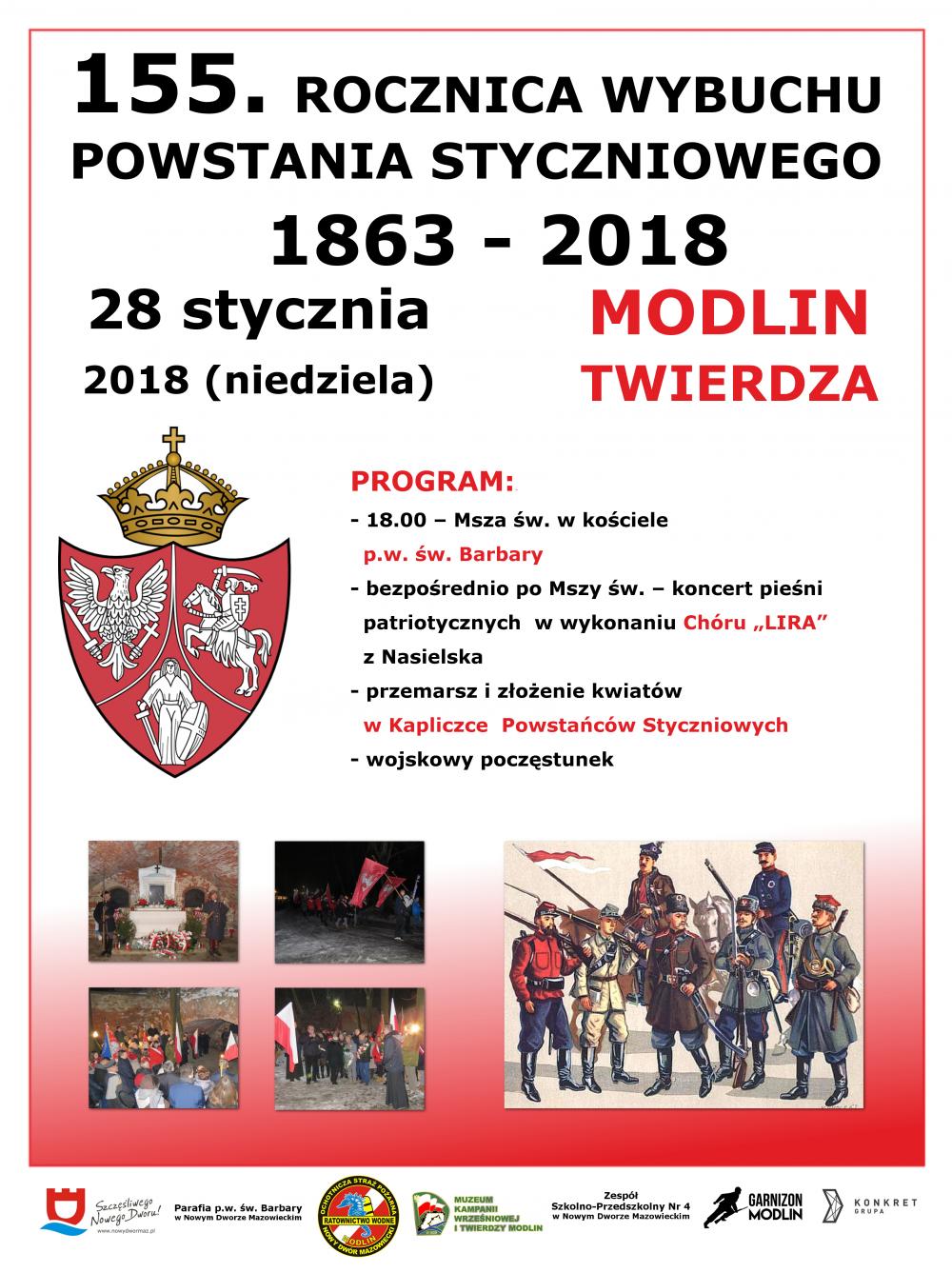 28.01.2018 r. zapraszamy do Modlina Twierdzy na uroczyste obchody 155. rocznicy wybuchu Powstania Styczniowego.