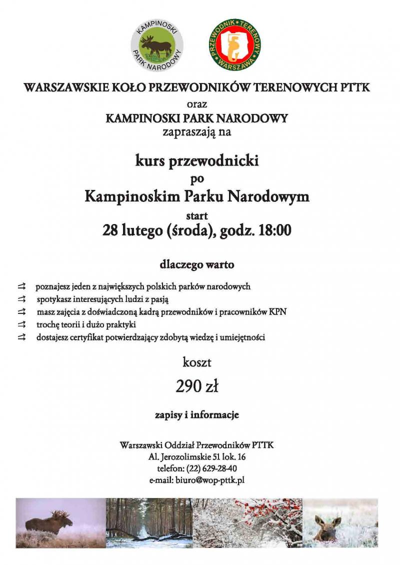 28.02.2018r. godz. 18:00 kurs przewodnicki po Kapinoskim Parku Narodowym. Zapisy i informacje - Warszawski Oddział...