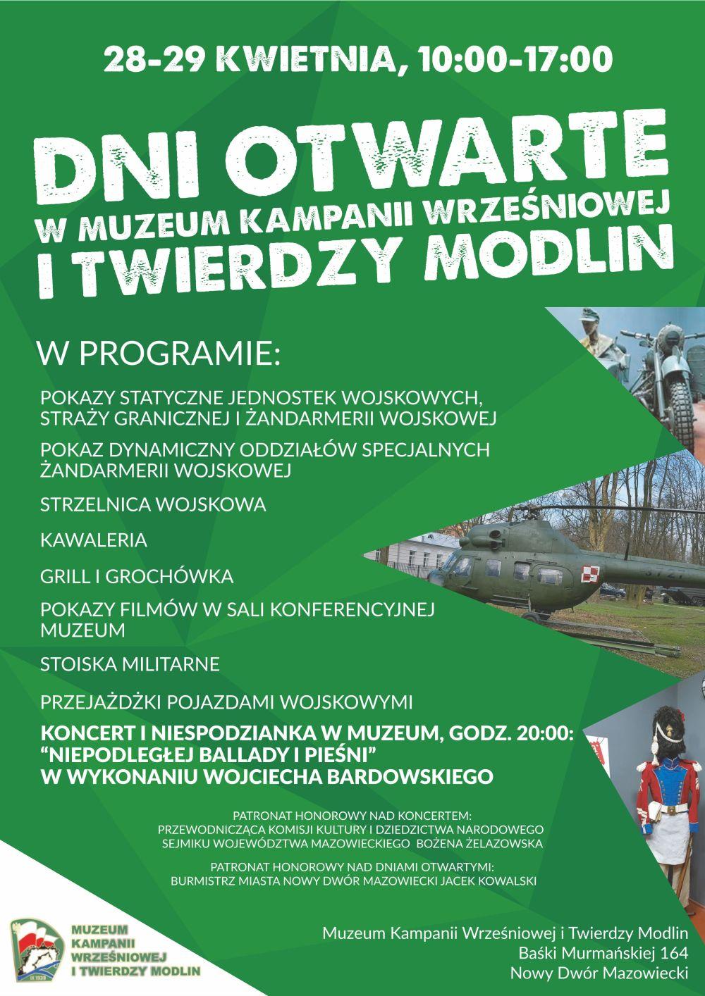 28-29.04.2018r. w godz. 10:00-17:00 Dni Otwarte Muzeum Kampanii Wrześniowej i Twierdzy Modlin.