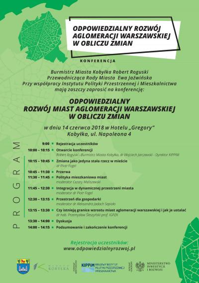 Program konferencji „Odpowiedzialny Rozwój Miast Aglomeracji Warszawskiej w Obliczu Zmian”.