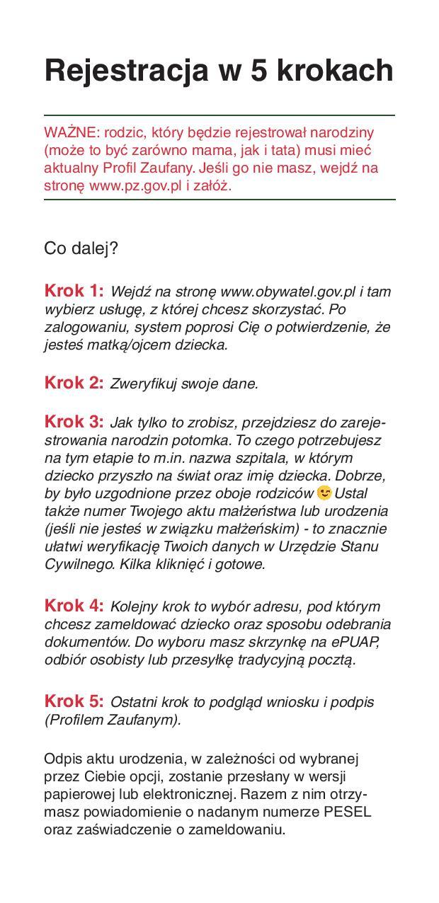 Ulotka - rejestracja dziecka online w 5 krokach.