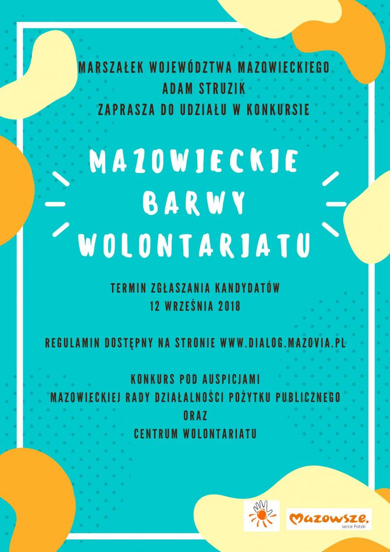 Marszałek Województwa Mazowieckiego po raz ósmy ogłosił konkurs Mazowieckie Barwy Wolontariatu.