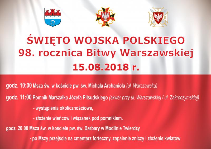 15.08.2018 r. obchody Święta Wojska Polskiego. 98. rocznicy Bitwy Warszawskiej.