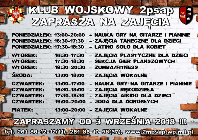 Klub Wojskowy 2psap zaprasza na zajęcia od 3.09.2018 r.