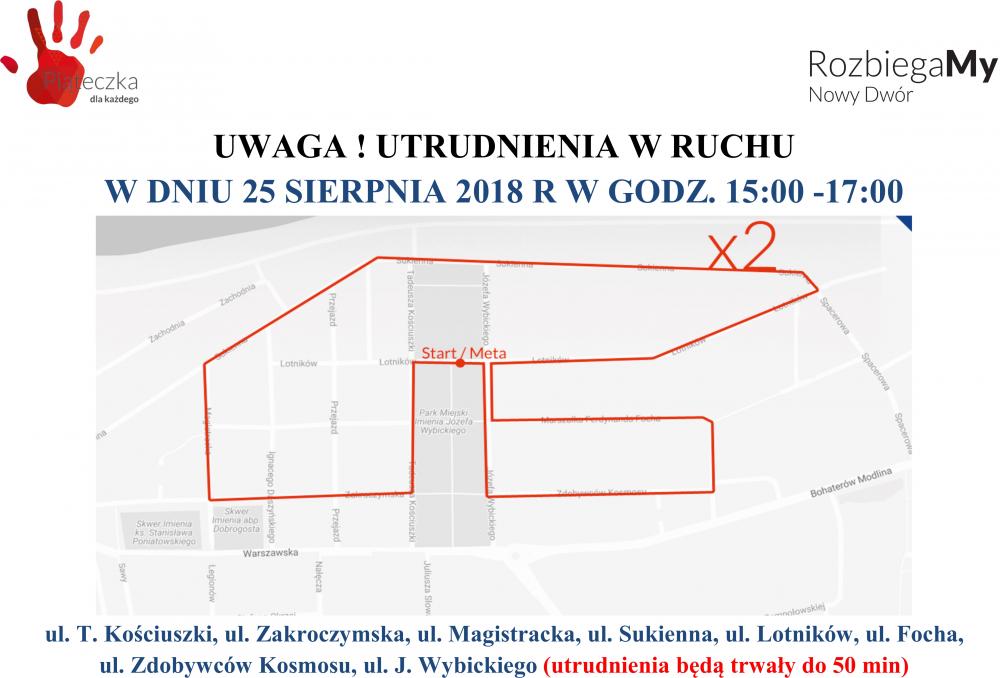 Uwaga! Utrudnienia w ruchu 25.08.2018 r. w godz. 15:00-17:00: ul. T. Kościuszki, ul. Zakroczymska, ul. Magistracka, ul...