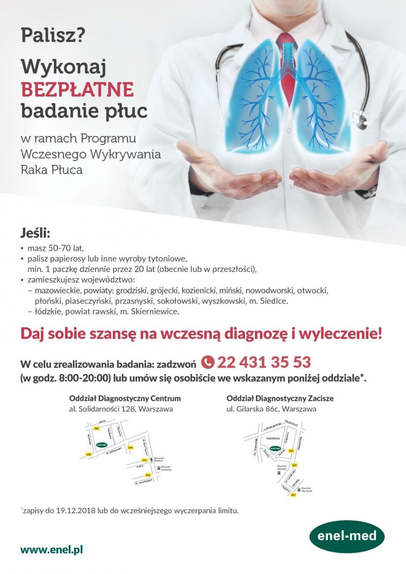 Program „Wczesnego wykrywania raka płuca” - bezpłatne badanie płuc.