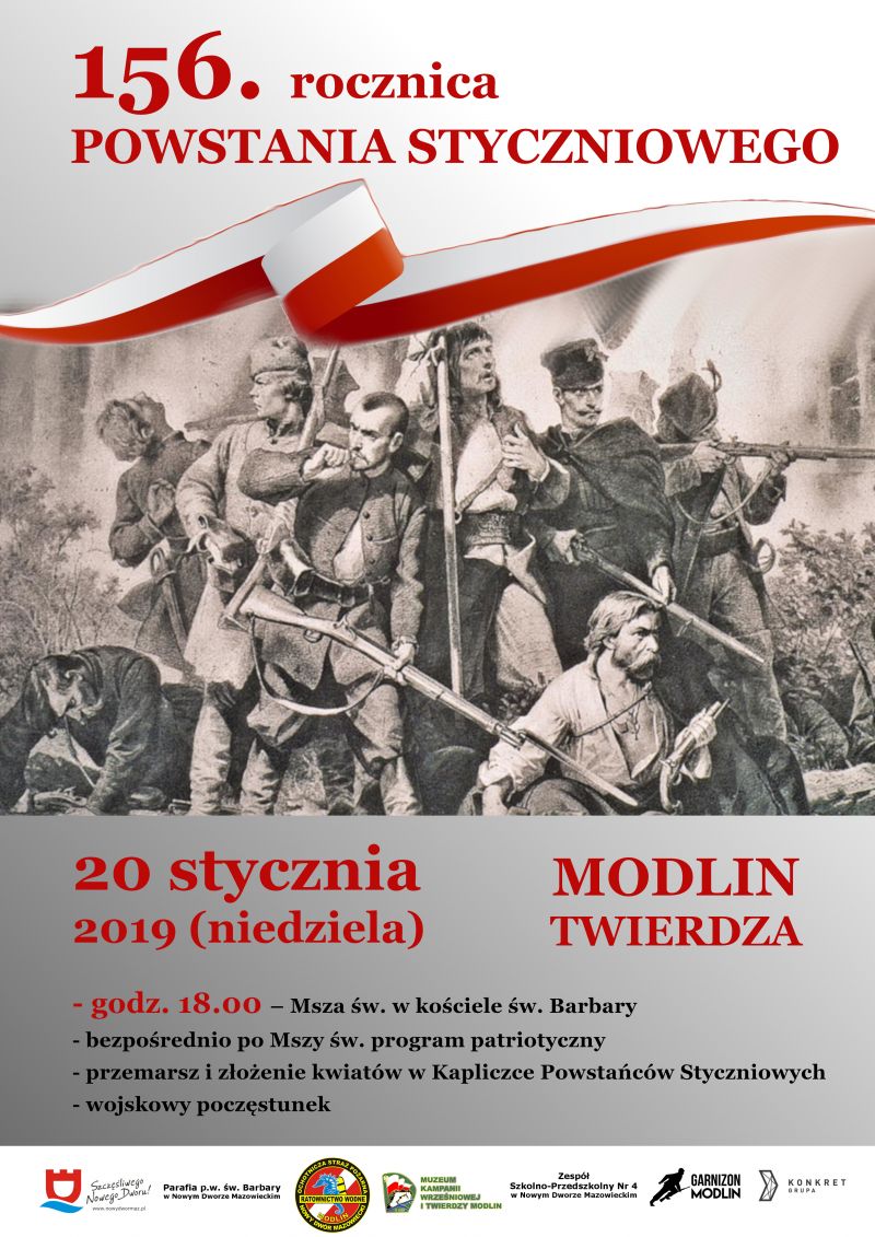 20.01.2019 r. o godz. 18:00 zapraszamy do Modlina Twierdzy na obchody 156. rocznicy Powstania Styczniowego.