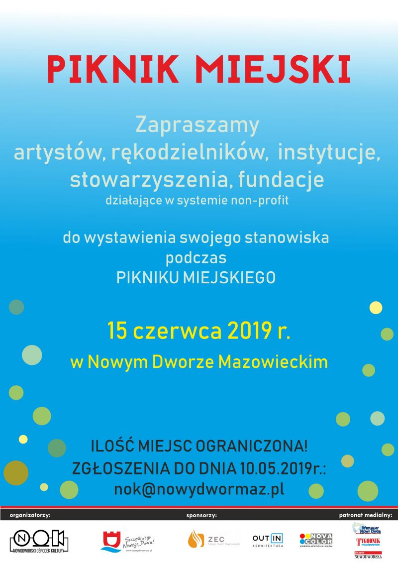 Zapraszamy do wystawienia stoisk promocyjnych podczas Pikniku Miejskiego (Dni Miasta) 15.06.2019 r.