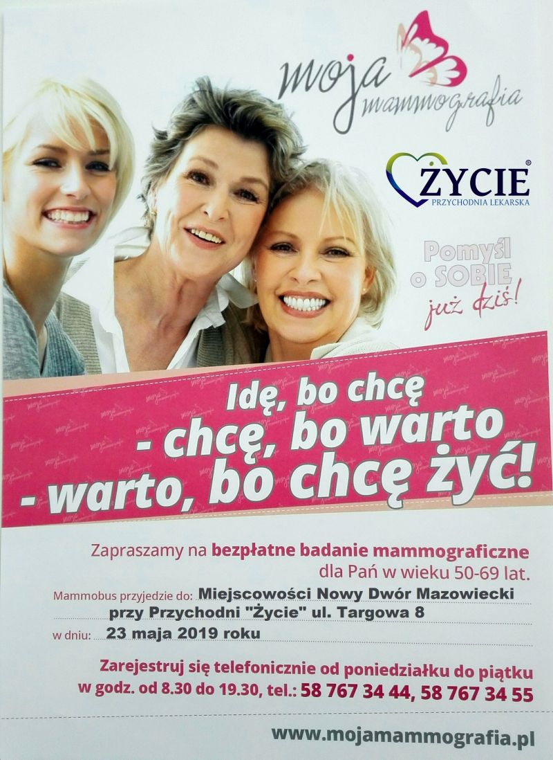 23.05.2019 r. bezpłatne badania mammograficzne dla Pań w...