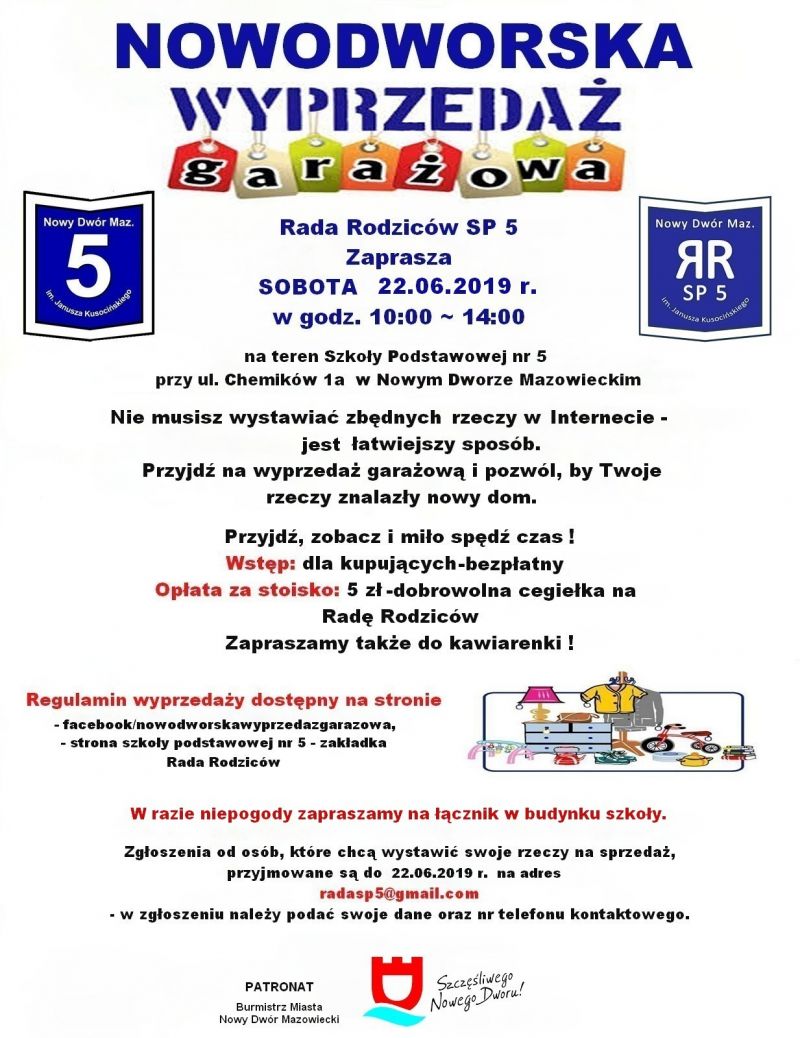 Rada Rodziców SP5 zaprasza 22.06.2019 r. w godz...