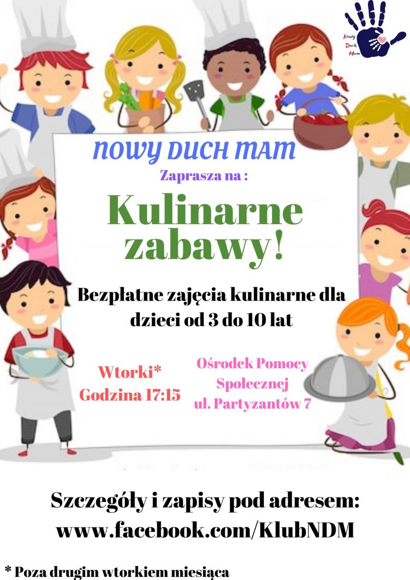 Nowy Duch Mam zaprasza we wtorki o godz. 17:15 na bezpłatne zajęcia kulinarne dla dzieci od 3 do 10 lat.