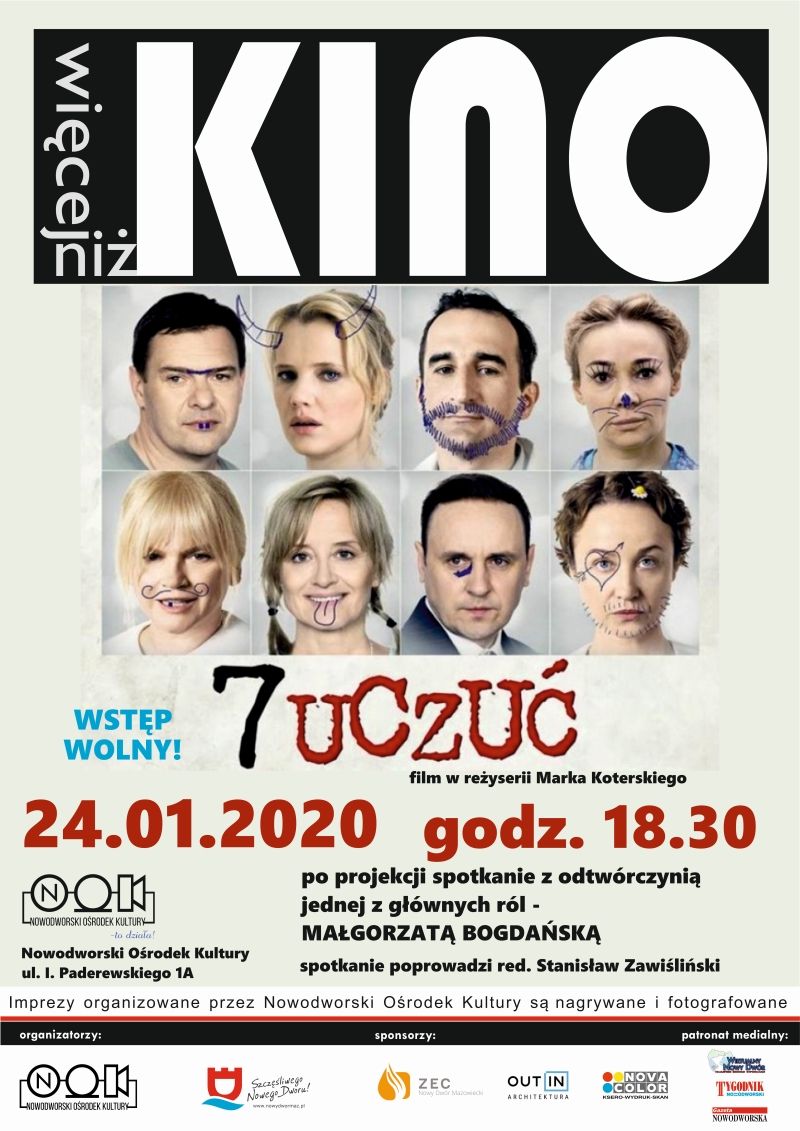 24.01.2020 r. o godz. 18.30 zapraszamy do Nowodworskiego Ośrodka Kultury na film w reżyserii Marka Koterskiego pt. „7 uczuć”.