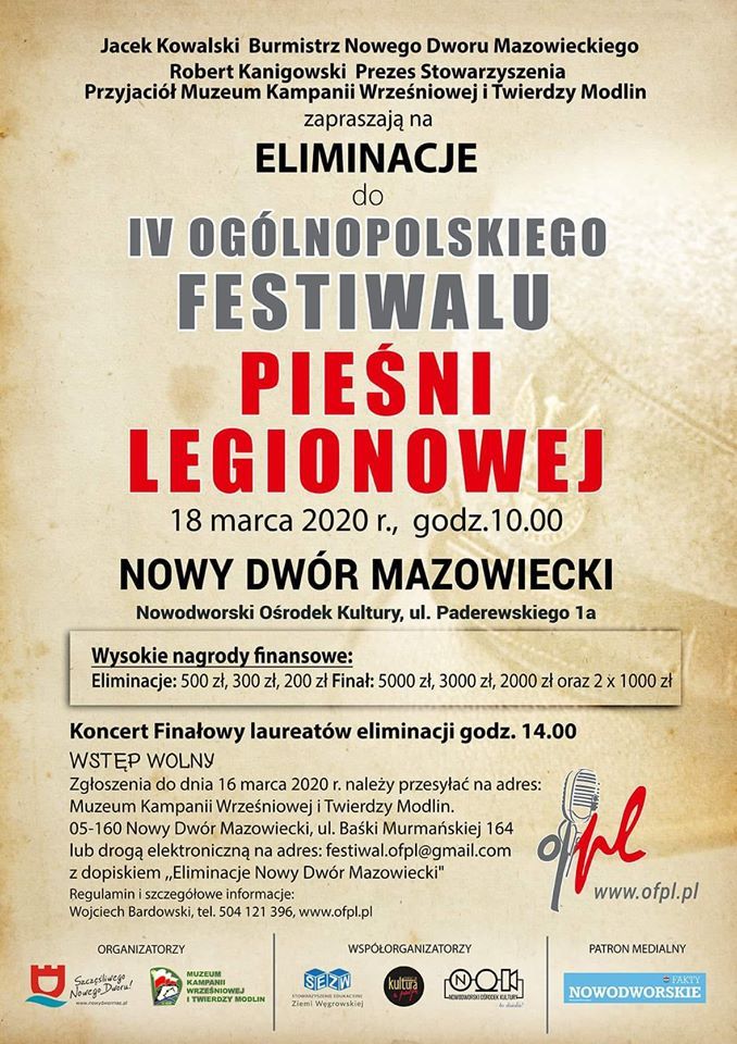 18.03.2020 r. o godz. 10:00 w Nowodworskim Ośrodku Kultury...