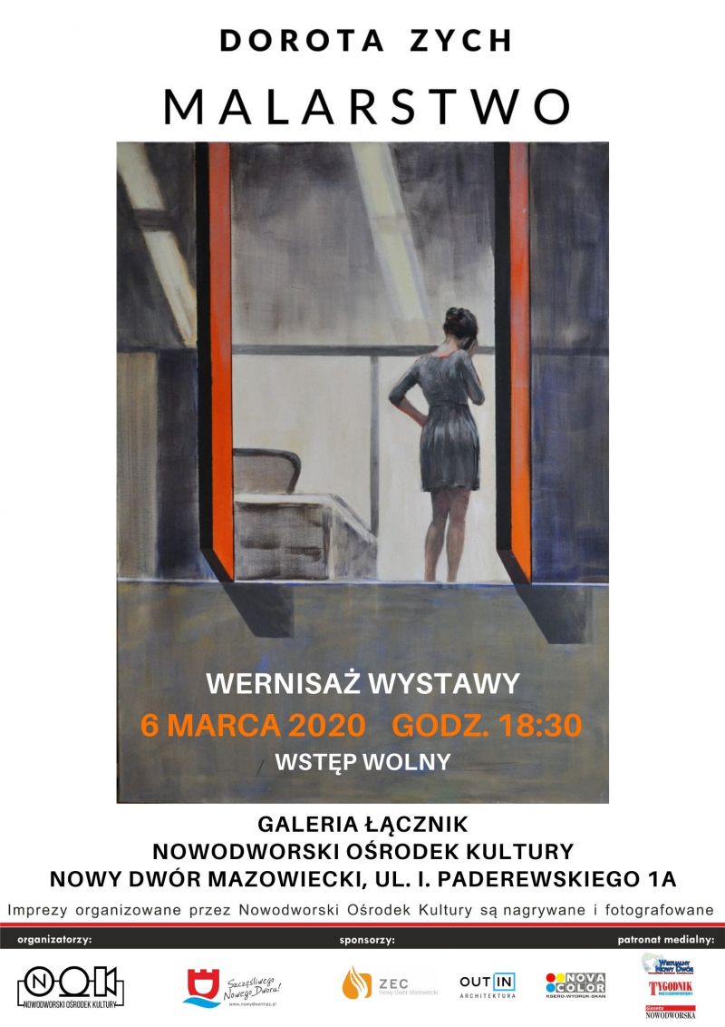 6.03.2020 r. o godz. 18:30 zapraszamy do Galerii Łącznik Nowodworskiego Ośrodka Kultury na wernisaż malarstwa Doroty Zych.