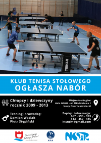 Klub Tenisa Stołowego ogłasza nabór.