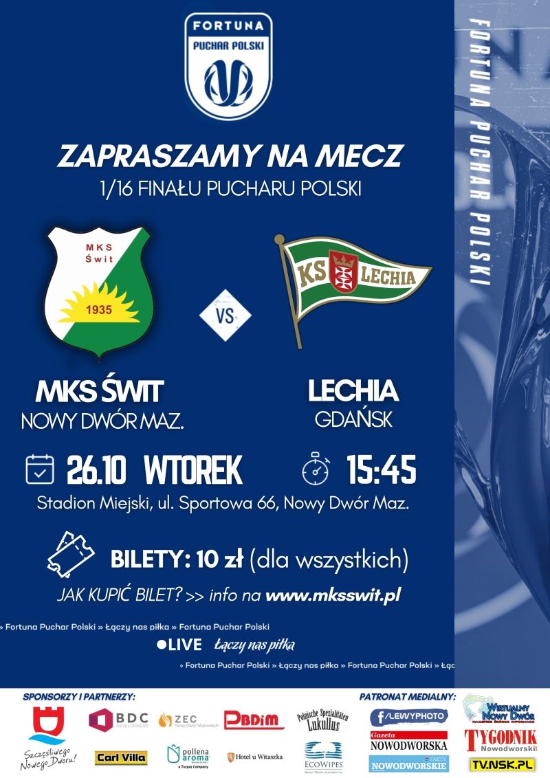 Zapraszamy na mecz piłkarski 1/16 finału Pucharu Polski!...