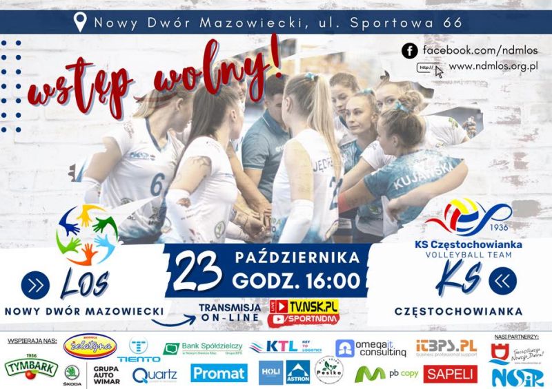 23.10.2021 r. godz. 16:00 hala NOSiR, ul. Sportowa 66 mecz piłki siatkowej LOS Nowy Dwór Mazowiecki vs Klub Sportowy...