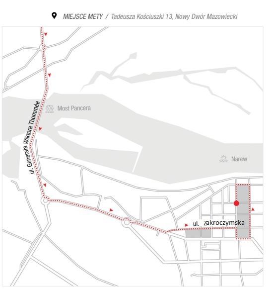 Plan dojazdu do mety. Tadeusza Kościuszki 13, Nowy Dwór...