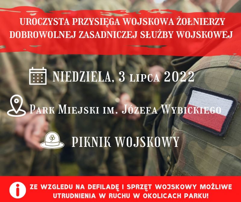 Uroczysta przysięga wojskowa żołnierzy dobrowolnej zasadniczej służby wojskowej. Niedziela, 3 lipca 2022 Park Miejski im...