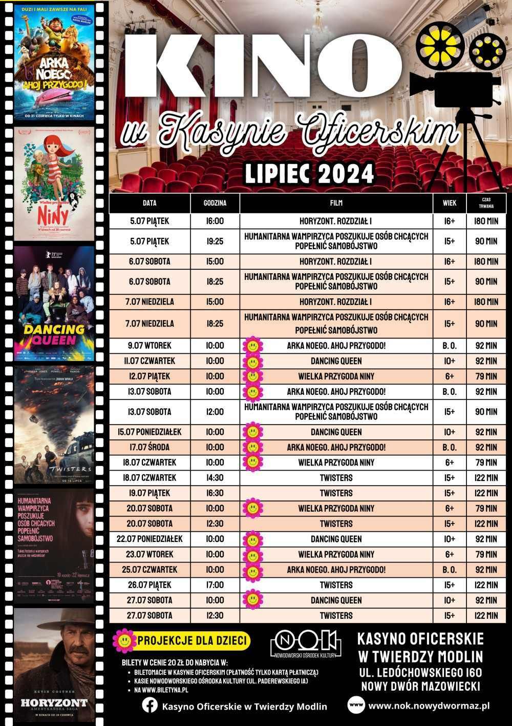 Repertuar Kina w Kasynie Oficerskim na lipiec. Sześć zdjęć z sześciu filmów.