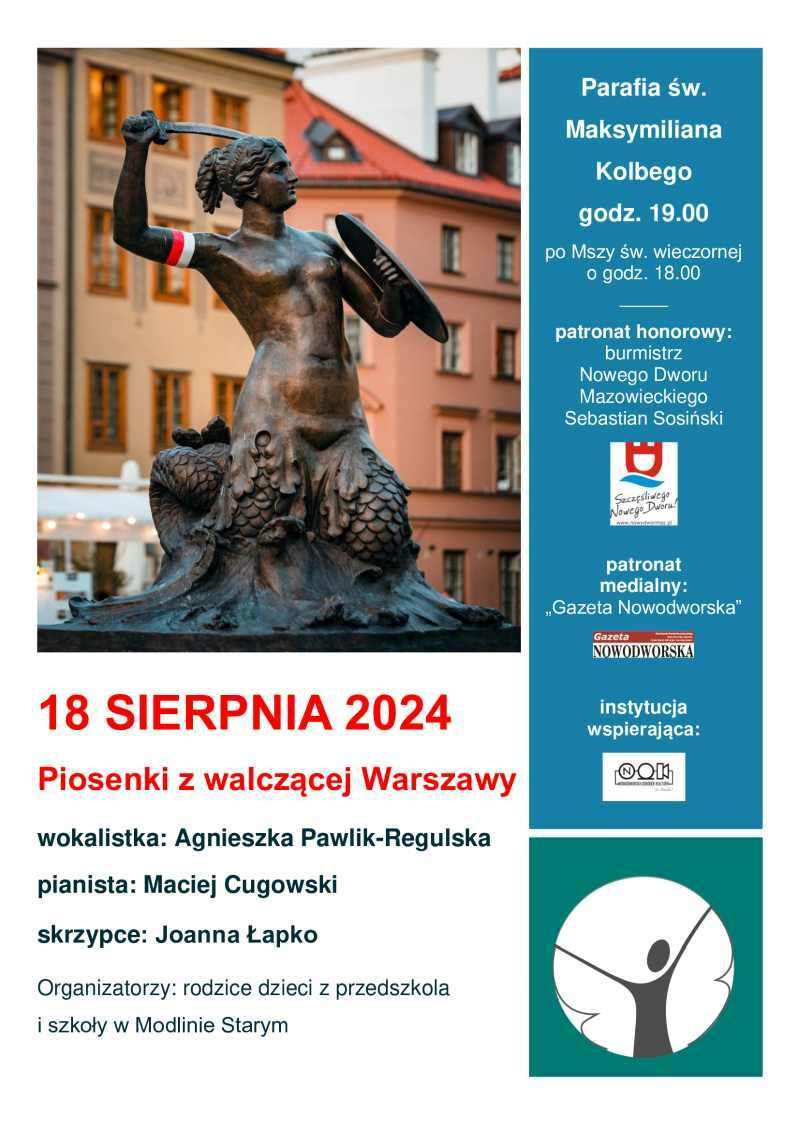 Pomnik Warszawskiej Syrenki z biało-czerwoną opaską na prawym ręku.