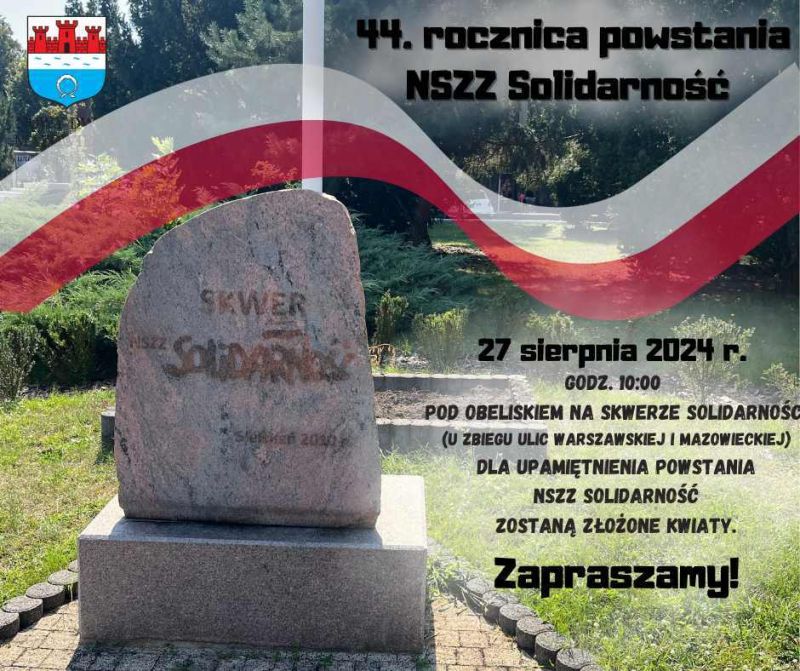 Brązowy, cieniowany głaz z napisem SKWER NSZZ SOLIDARNOŚĆ. Sierpień 2010 r.