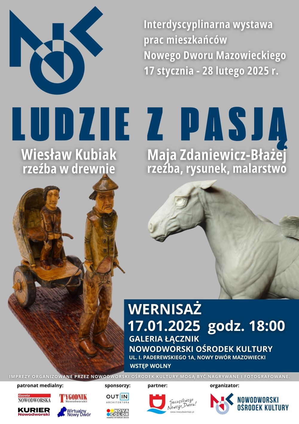 Rzeźba mężczyzny ciągnącego rikszę, na której siedzi kobieta. Obok rzeźba konia.