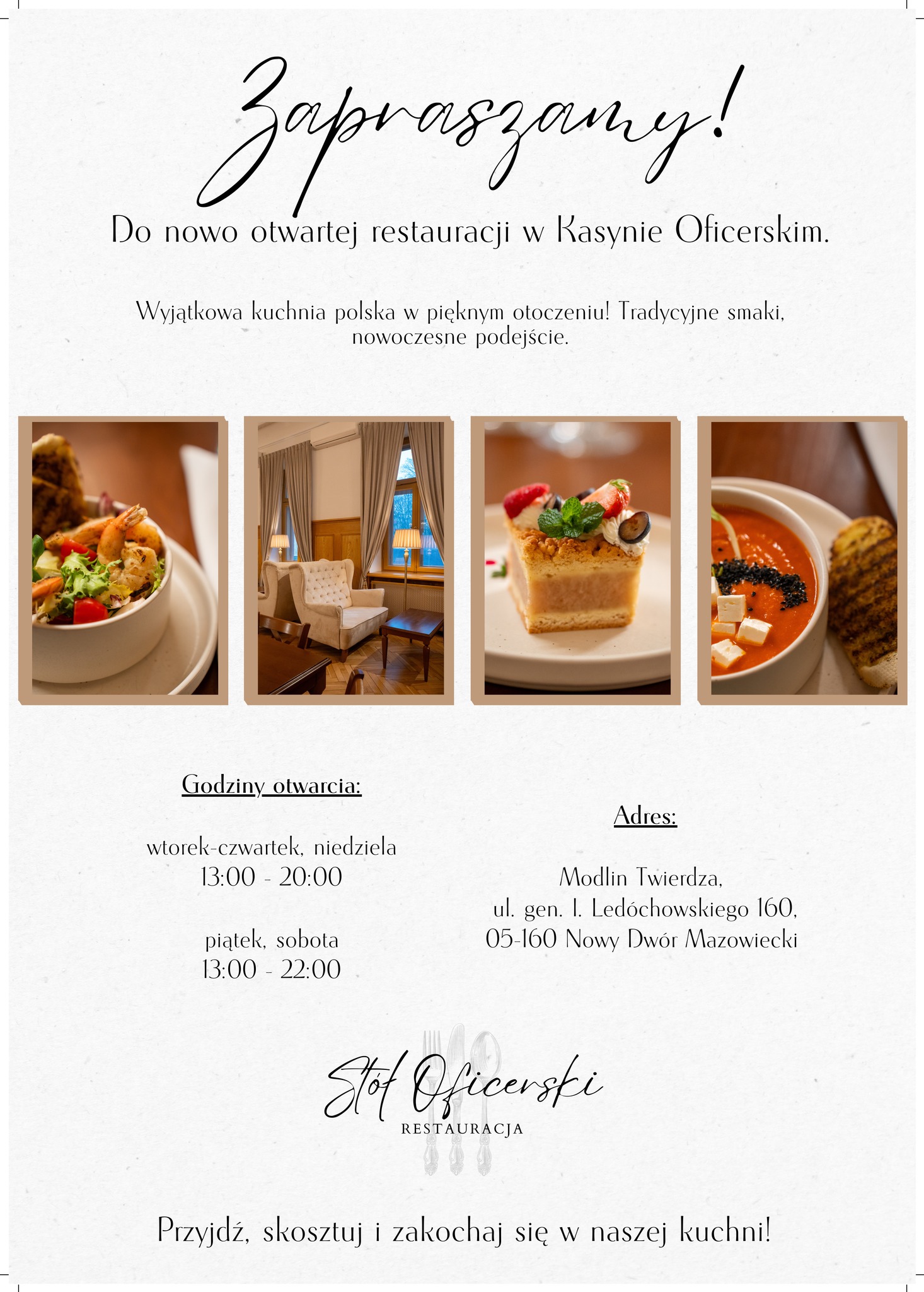 Sala restauracji Stół Oficerski oraz dania w niej przygotowane.