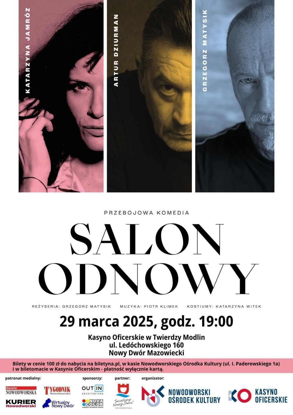 Połowa twarzy kobiety i połowy twarzy dwóch mężczyzn.