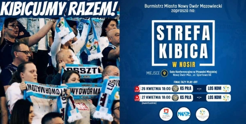Kobiety i mężczyźni trzymają w uniesionych rękach biło-niebieskie szaliki kibica.