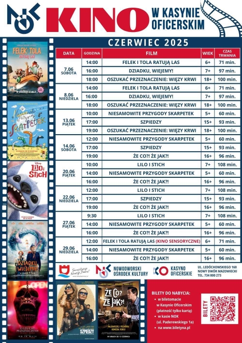 Siedem różnokolorowych plakatów z siedmiu różnych filmów.