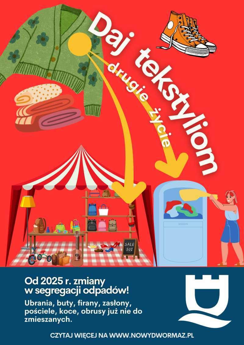 Trampki, koce, sweter, torebki, plecaczki, tablica, rowerek, lampa, kontener z tekstyliami.